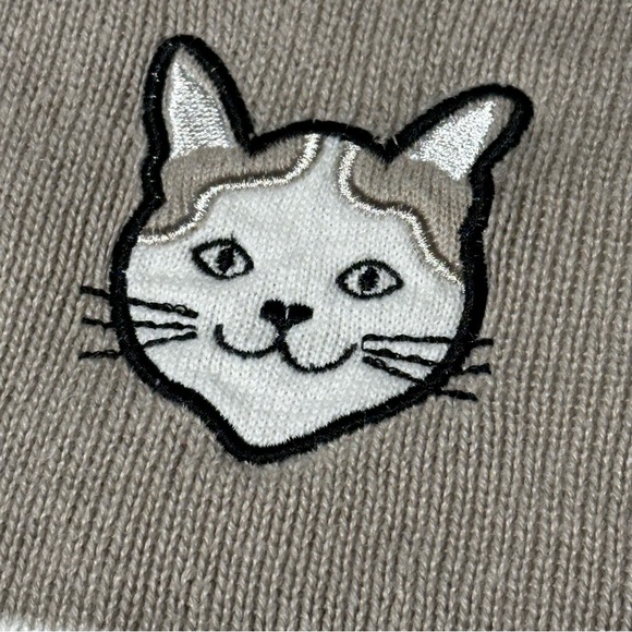 Christopher & Banks Cat Sweater Cardigan Beige White Checkered Short Sleeve - Picture 5 of 11